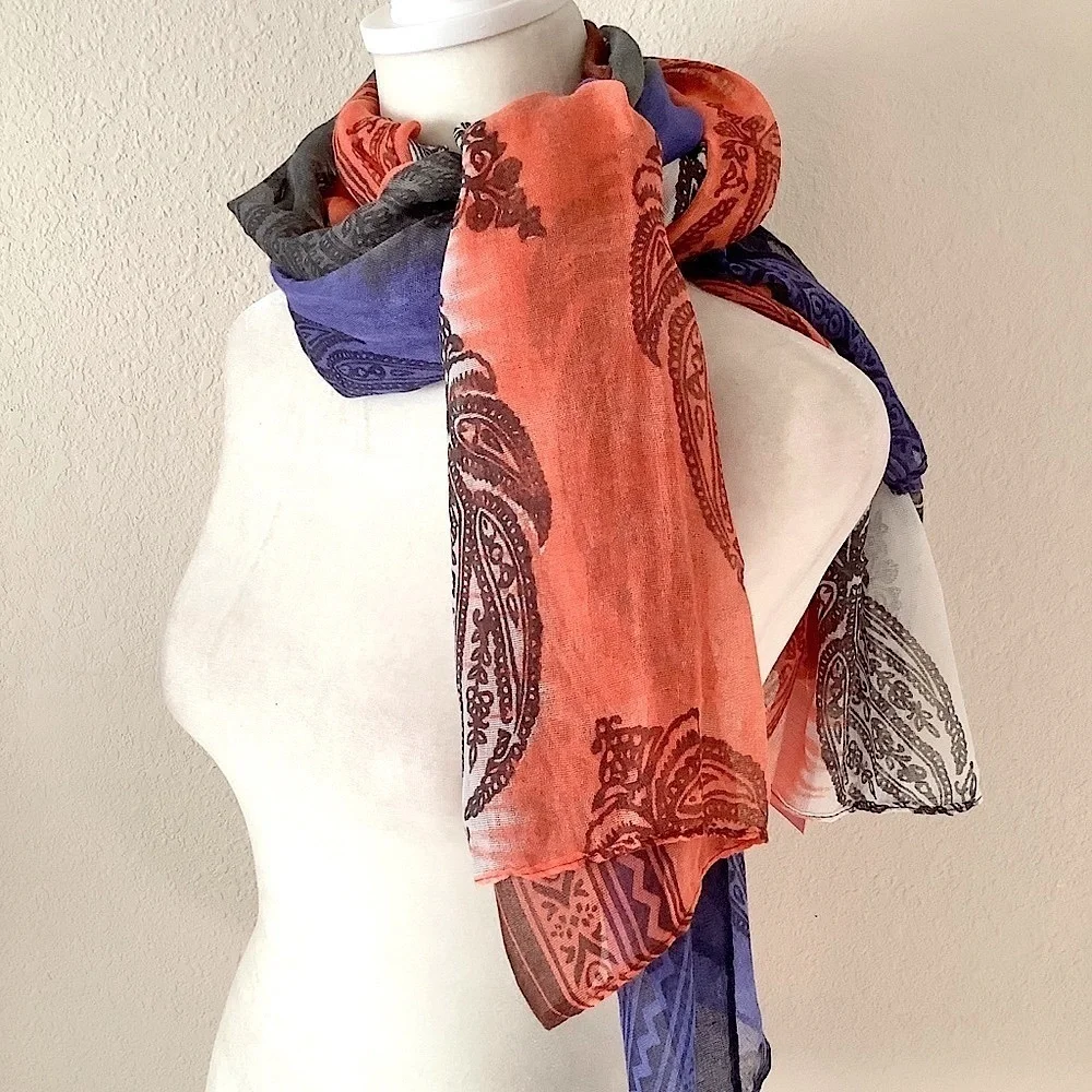 Block Print Scarf Wrap Sarong NEW Wearable Art Paisley Print Boho Festival Beach